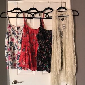 Lots of 3 Torrid tank tops and a Lace cardi